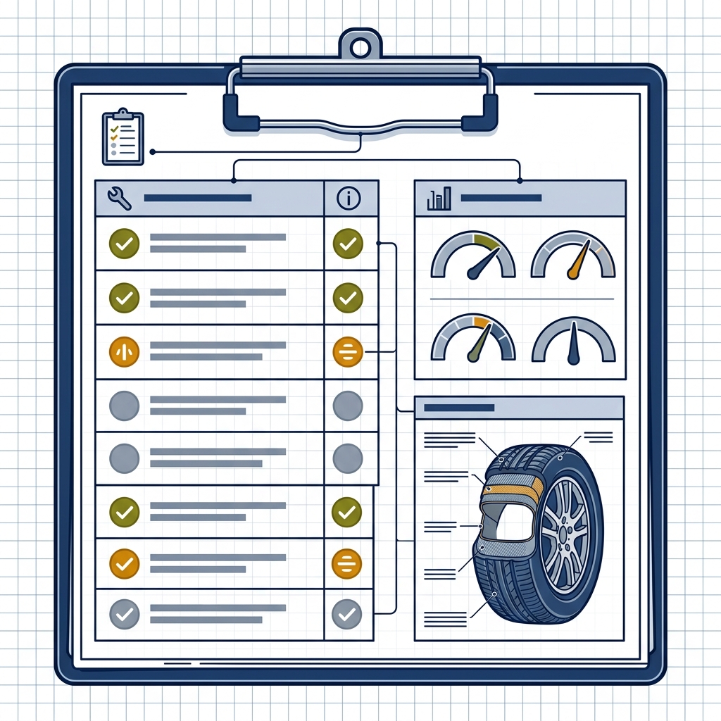 Inspection dashboard with checklist status indicators and gauges